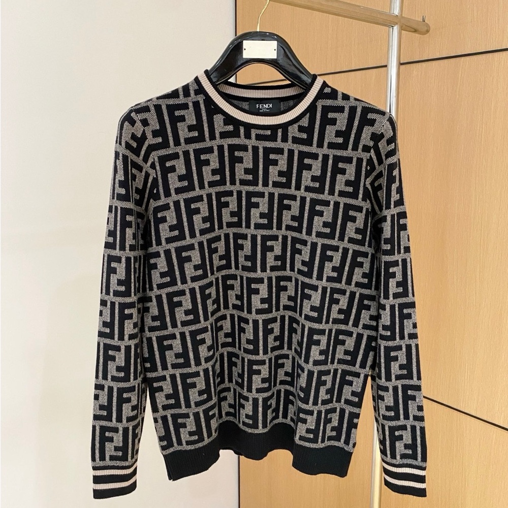 Fendi Black and Gray Logo Crewneck Sweater